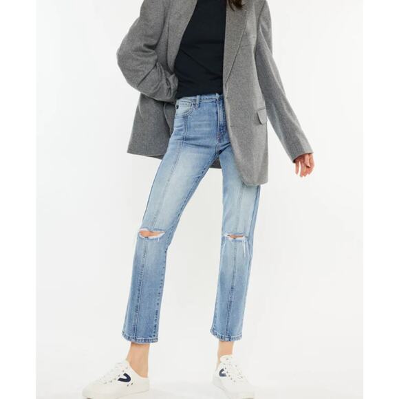 KanCan Womens Marley High Rise Slim Straight Jeans Size 0/23 Distressed Blue - Picture 2 of 9